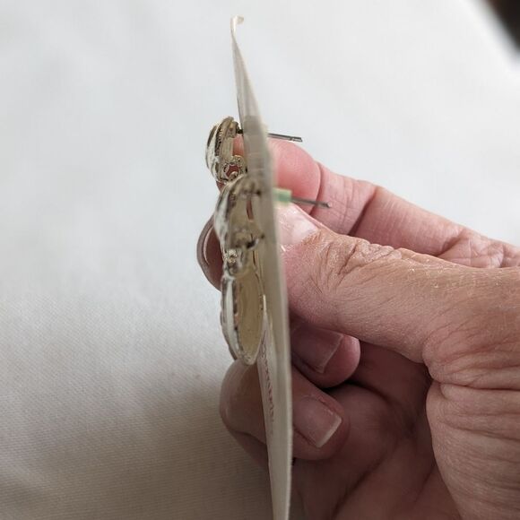 NWOT Premier Designs silver and gold mixed metals post back dangling earrings - Picture 3 of 5